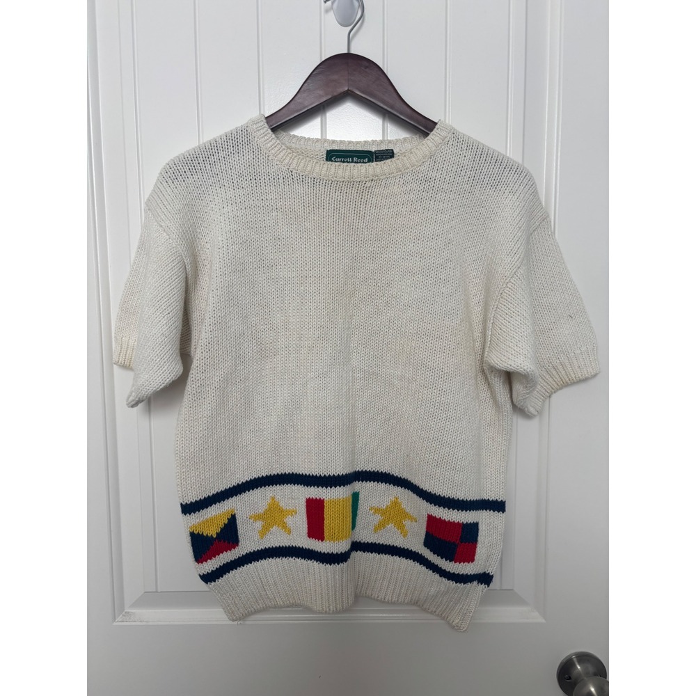 Carroll Reed Nautical Flag Knit Top Short Sleeve Cotton‎ Blend Sweater M